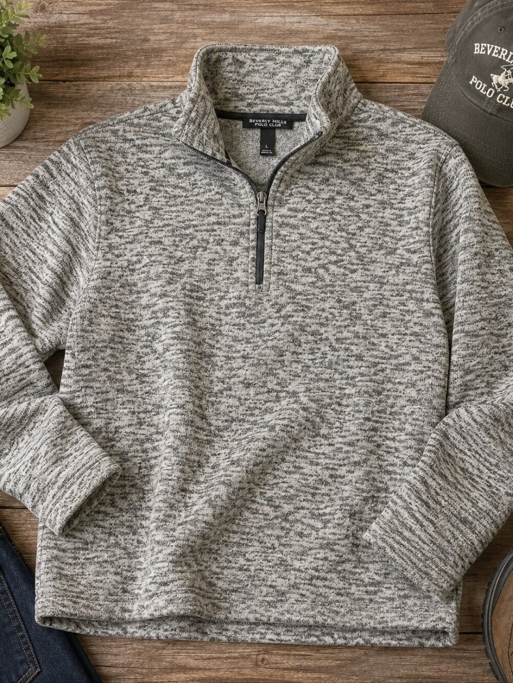 Beverly Hills Polo Club Quarter Zip Sweater Fleece Large Gorp Core